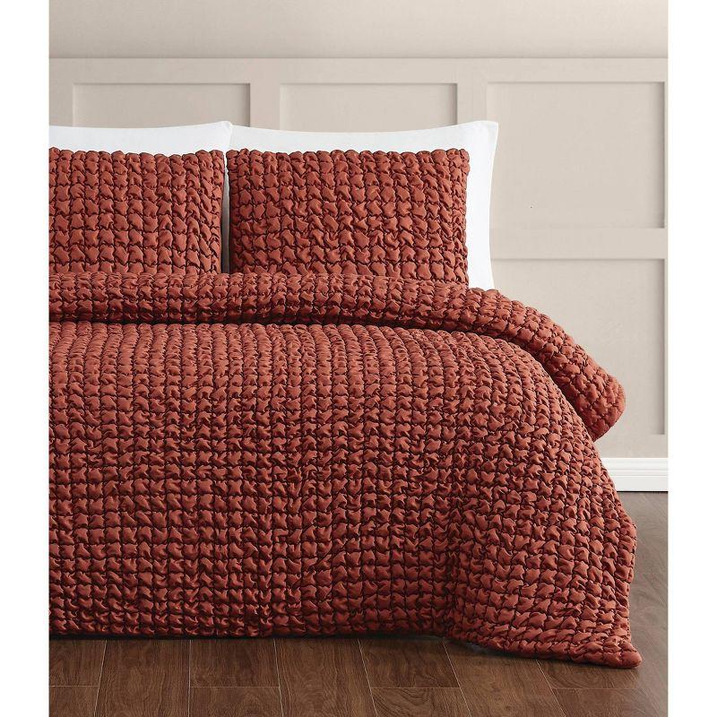 Christian Siriano 2pc Twin Extra Long NY Textured Puff Comforter Set Rust: Polyester Fill, Machine Washable