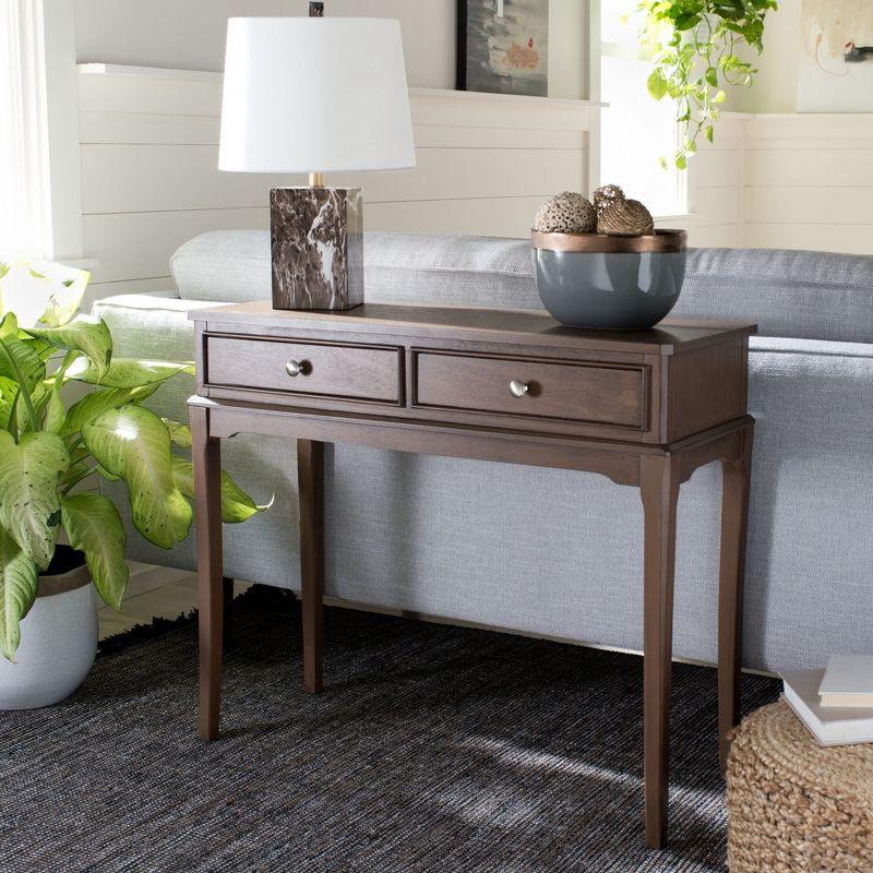 Modern Farmhouse Chic Brown Wood and Metal 2-Drawer Console Table