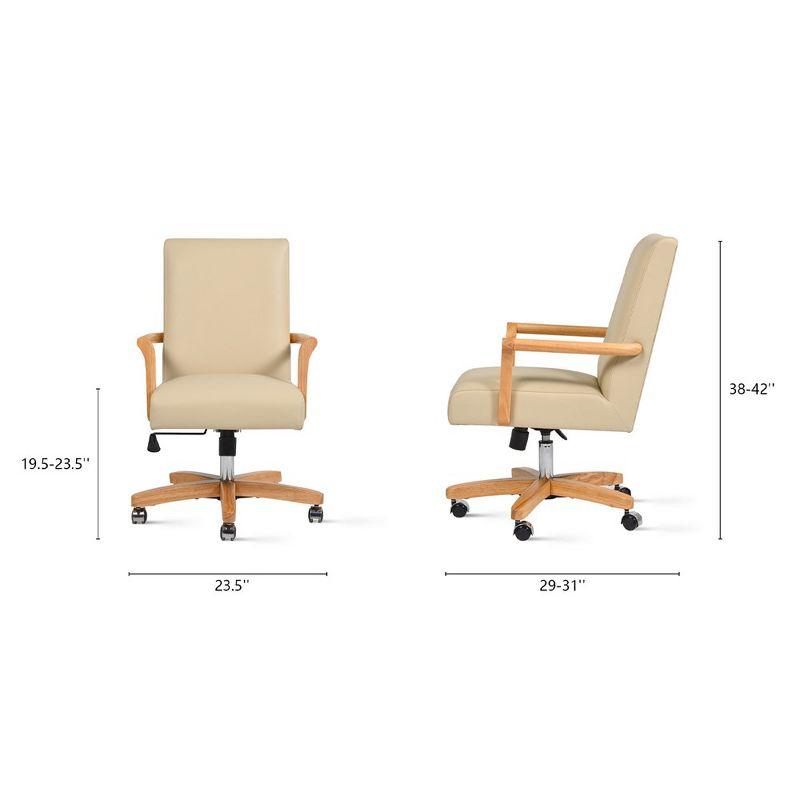 Dumont Modern Farmhouse High Back Executive Home Office Chair, Neutral Cream Beige Leather & Natural Wood