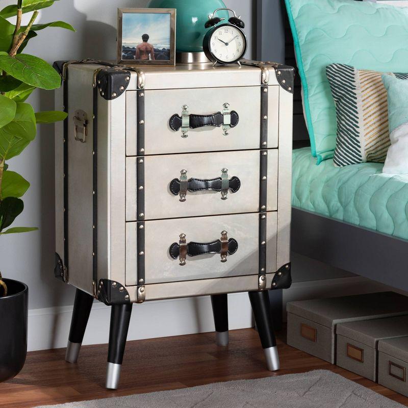 Dilan Metal 3 Drawer Nightstand Light Cream/Black - Baxton Studio: Vintage Style Bedside Storage
