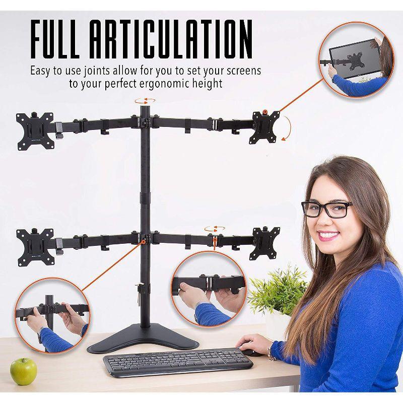 Quadruple Monitor Mount  Freestanding Monitor Arm with 4 Adjustable VESA Mounts  Black  Stand Steady