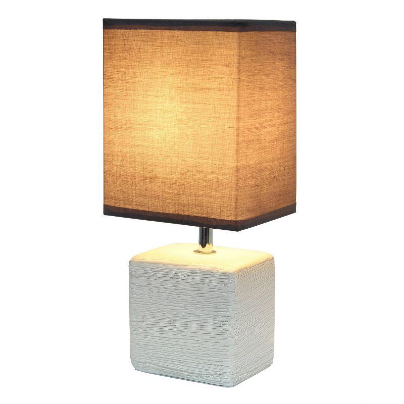 Petite Off White Faux Stone Ceramic Table Lamp with Gray Shade