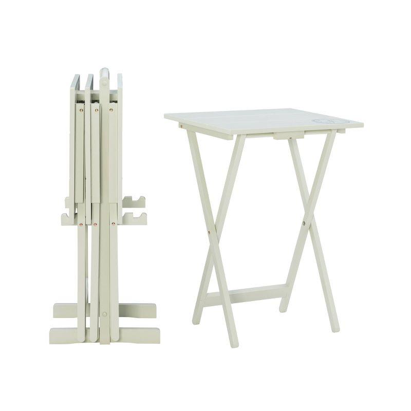 Linon Set of 4 26.4" Compass Finish Plank Tray Tables with Matching Stand Light Gray: Acacia & Rubberwood, Foldable