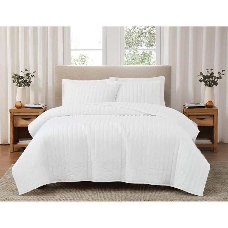 White Cotton Percale Full Quilt Set with Shams