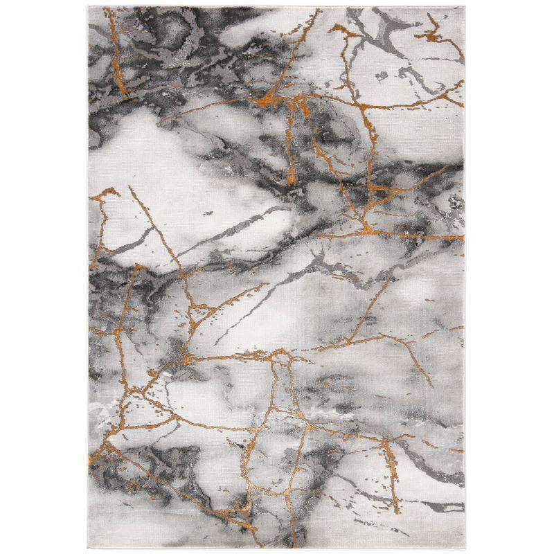 Elegance Abstract Swirls 2'7" x 5' Gray and Gold Synthetic Rug