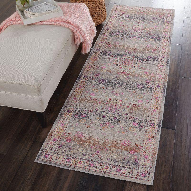 Nourison Vintage Kashan VKA01 Gray/Ivory/Pink Indoor Area Rug - 2'4 x 8'