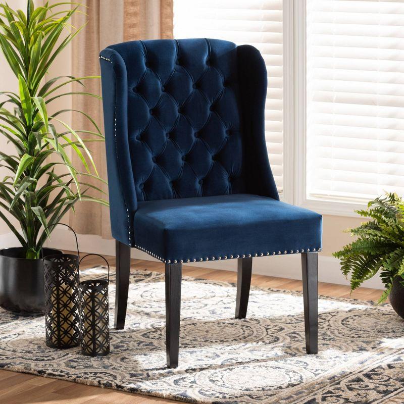 Lamont Velvet Fabric Wood Wingback Dining Chair Blue/Brown - Baxton Studio