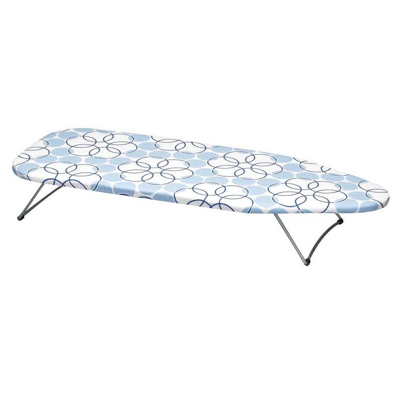 Compact Steel Tabletop Ironing Board with Blue Pattern Cover