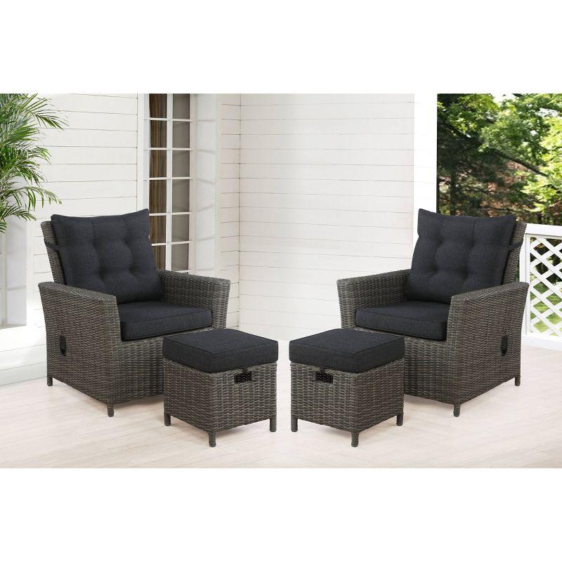 Asti 4pc Wicker Outdoor Set: Reclining Chairs & Ottomans, All-Weather, Rust-Proof - Alaterre Furniture