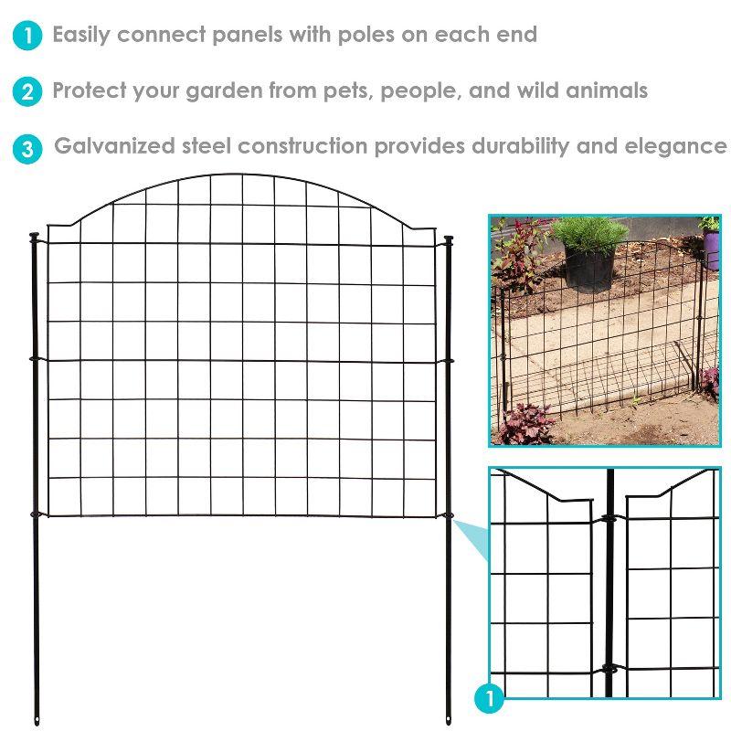 Sunnydaze Outdoor Lawn and Garden Steel Arched Grid Style Decorative Border Fence Panel Set - 12.5' - Black - 5pk