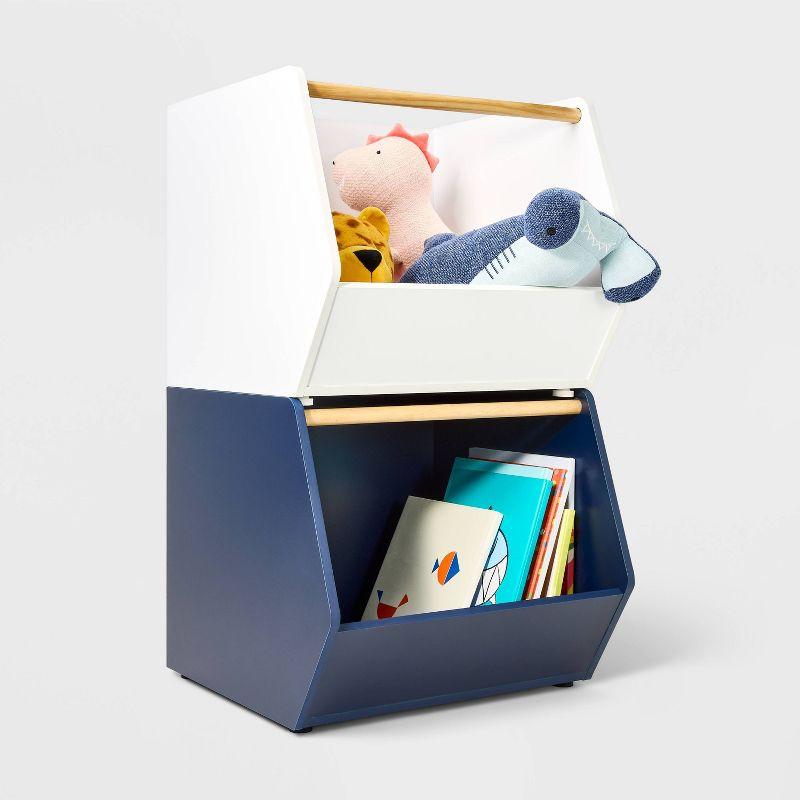 Blue Stackable MDF Kids' Storage Bin with Wooden Rod