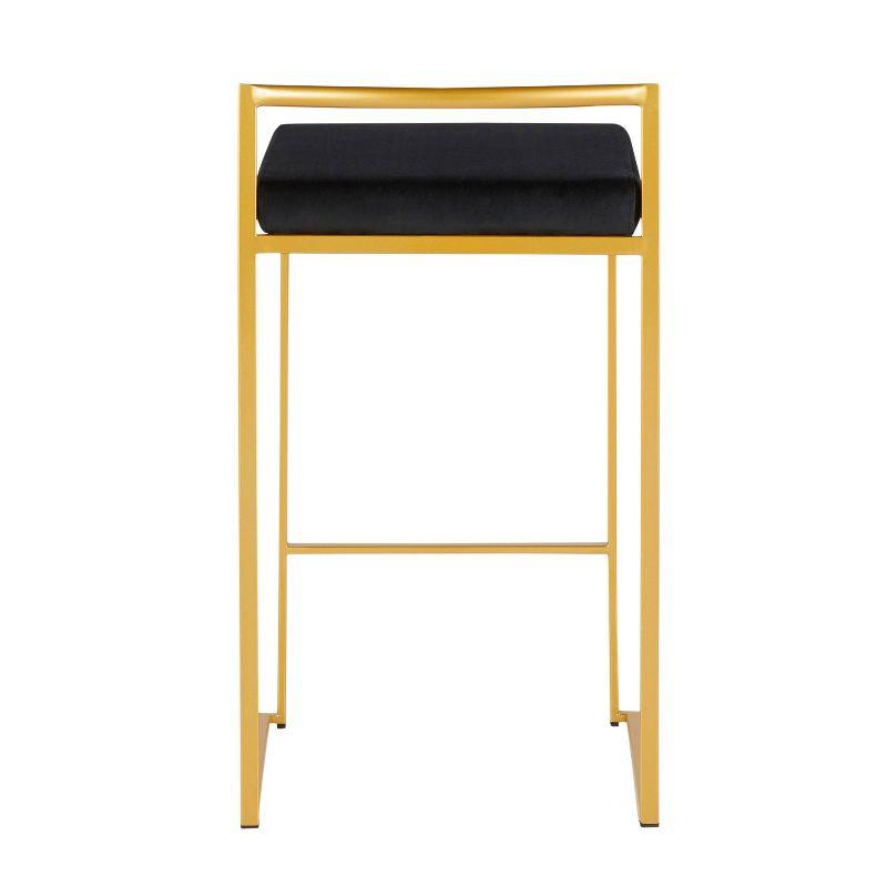 31" Set of 2 Fuji Contemporary Stackable Barstools Gold/Black Velvet - LumiSource: Metal Frame, Padded Seat