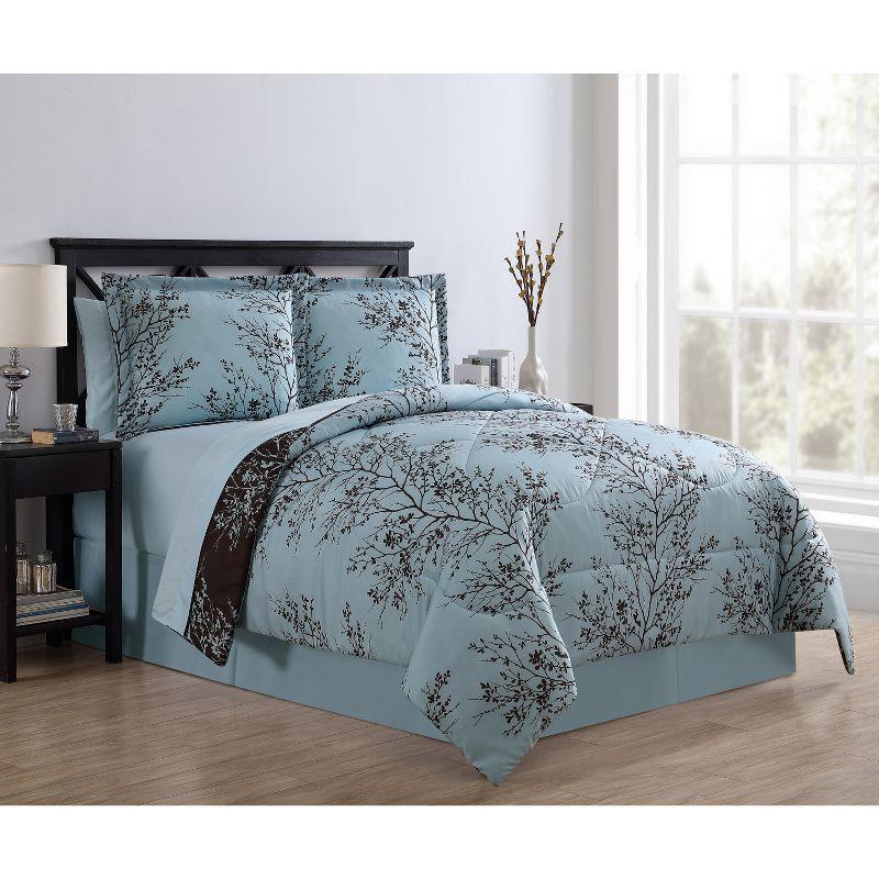 Leaf 8-Piece Blue Reversible Bed-in-a-Bag Comforter Set