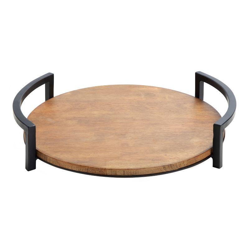 Kate and Laurel Ficher Tray, 15" Diameter, Rustic Brown and Black