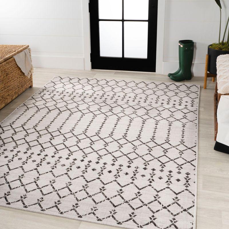 Ourika Moroccan Geometric Textured Weave Indoor/Outdoor Area Rug - JONATHAN Y