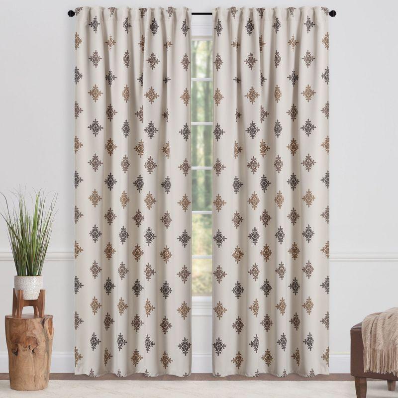 Chanasya 2pk Traverse Damask Print Room Darkening Window Curtain Panels - Set of 2 - 52 x 63 Inches Long - Chocolate