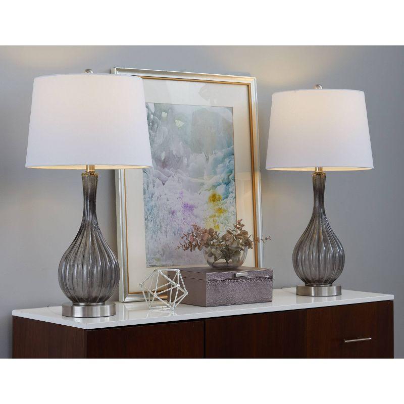 LumiSource (Set of 2) Jenny 27" Contemporary Glass Table Lamps Clear Smokey Brushed Nickel and White Shade from Grandview Gallery: UL Listed