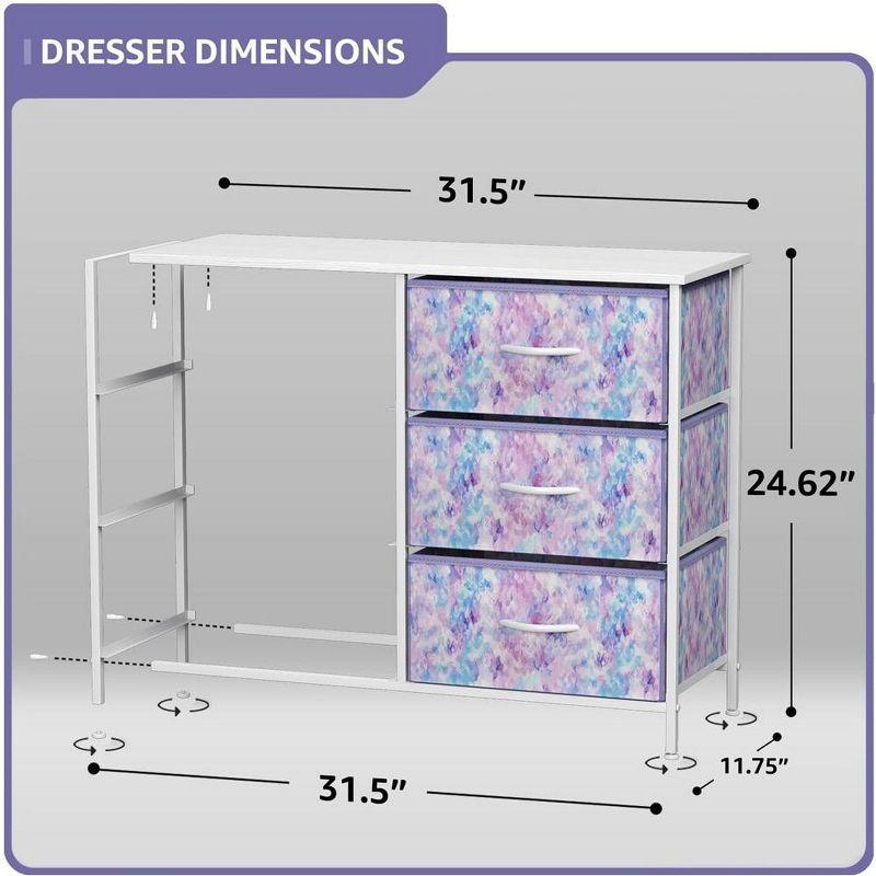 Watercolor Blue-Purple 6-Drawer Fabric Dresser with Steel Frame