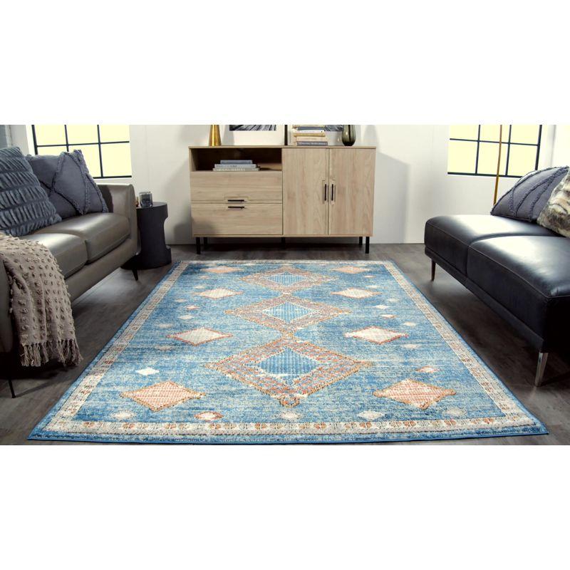 Reversible Grey/Ivory/Blue Diamond Synthetic Area Rug 3' x 5'