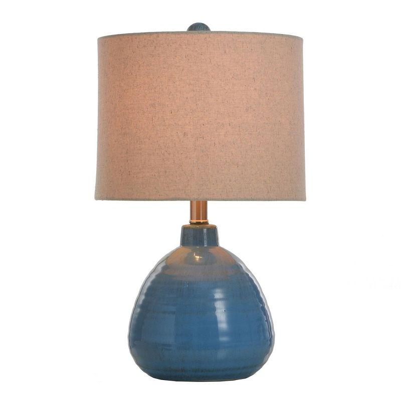 Seaside Storm Blue Ceramic Table Lamp with Beige Linen Shade