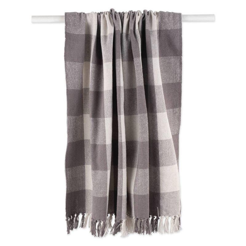 Cozy Buffalo Check 50"x60" Cotton Throw - Gray and White