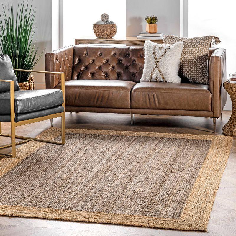 Handmade Braided Jute Rectangular Rug in Grey, Easy Care