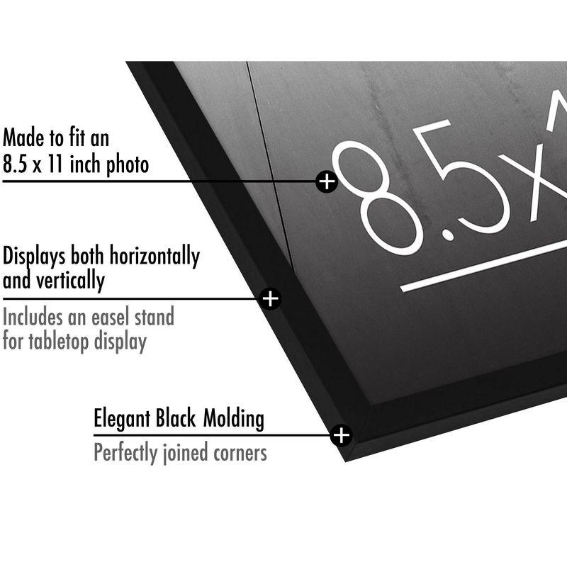 Americanflat 8.5x11 Picture Frame with Shatter-Resistant Glass - Streamline Collection - Thin Border Photo Frame for Wall - Black