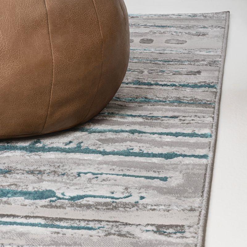 2'x10' Batten Modern Stripe Runner Rug, Gray/Turquoise - JONATHAN Y