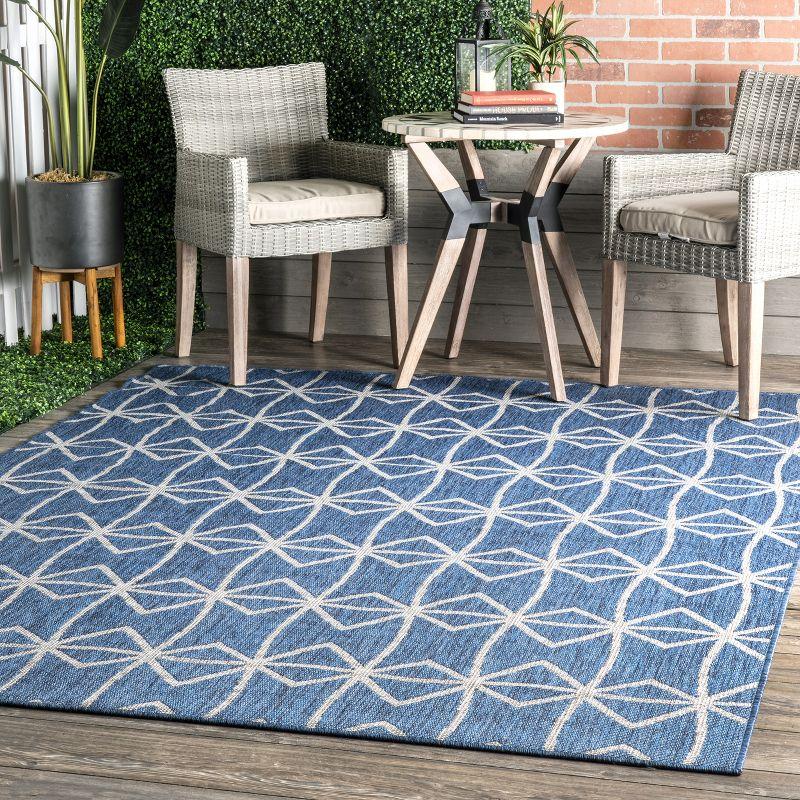 Modern Geometric Blue Synthetic 8' x 10' Indoor/Outdoor Area Rug