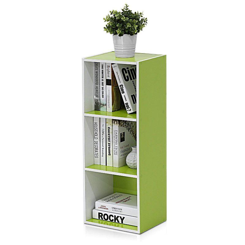 Sleek White 3-Tier Open Shelf Bookcase with Green Accents