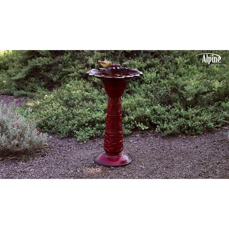 28" Metal Birdbath With Birds And Leaves - Red - Alpine Corporation