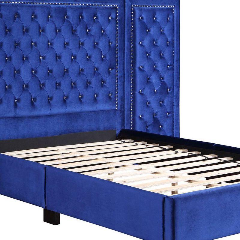 Damazy Blue Velvet Queen Bed with Tufted Headboard