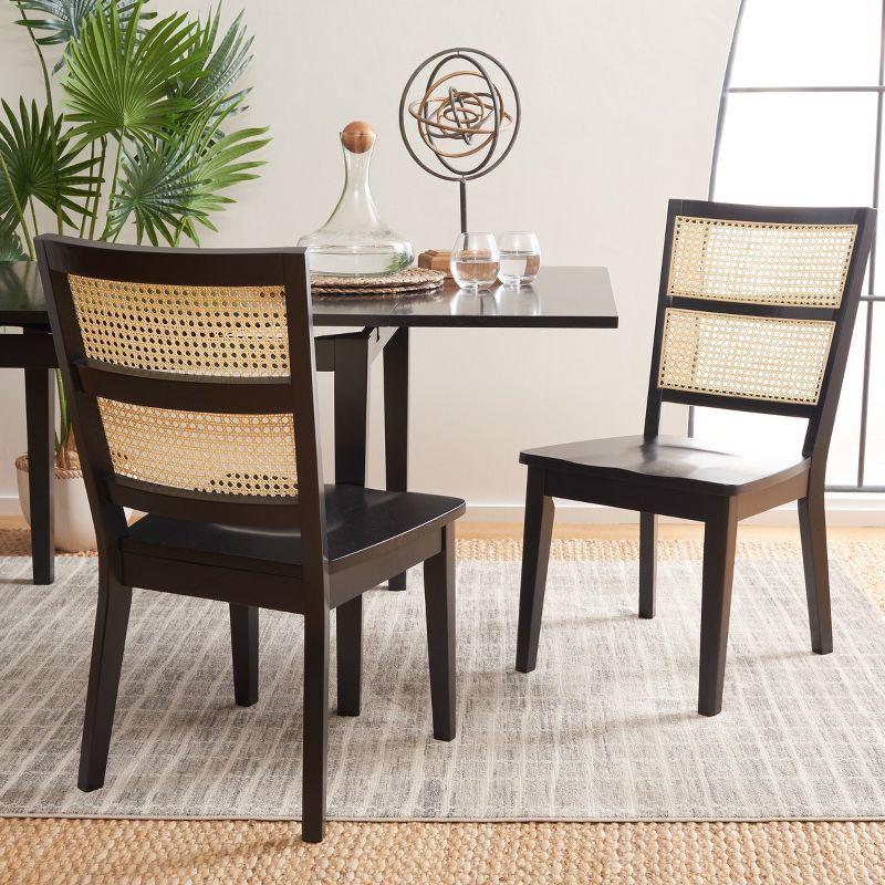 Black and Natural Woven Rattan Back Dining Chair Set