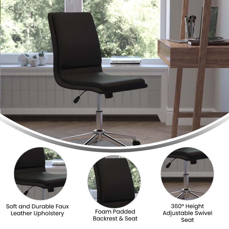 Merrick Lane Mid-Back Armless Home Office Chair with Height Adjustable Swivel Seat and Five Star Chrome Base, Black Faux Leather