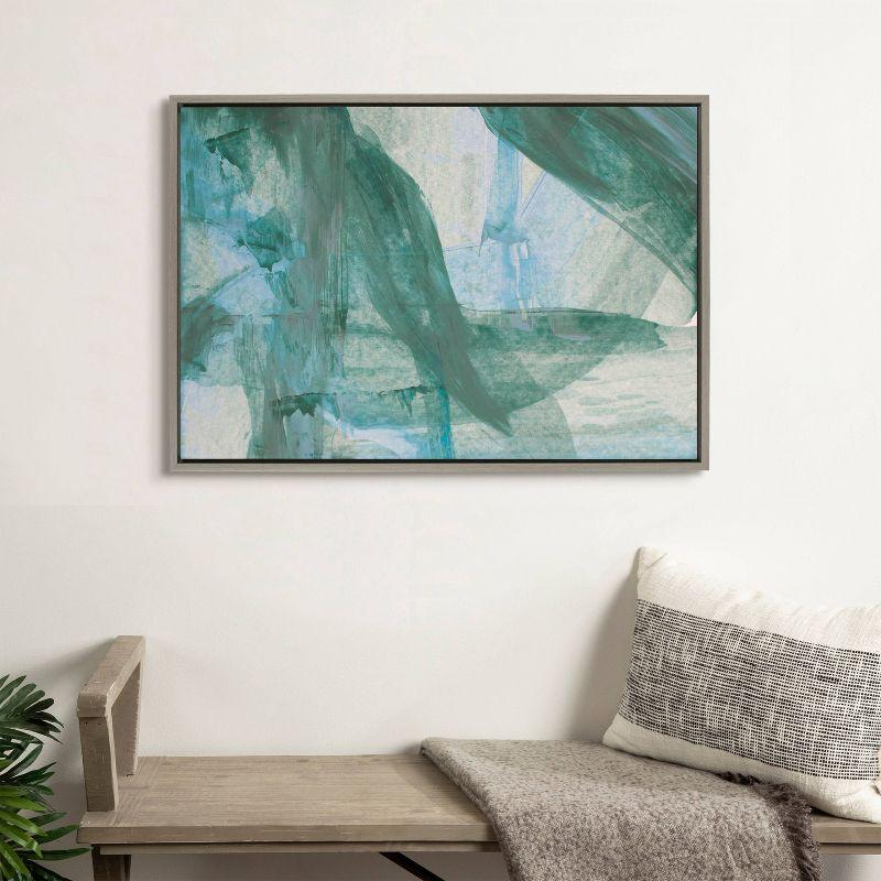 Green and Blue Abstract Canvas Art for Kids with Gray Frame