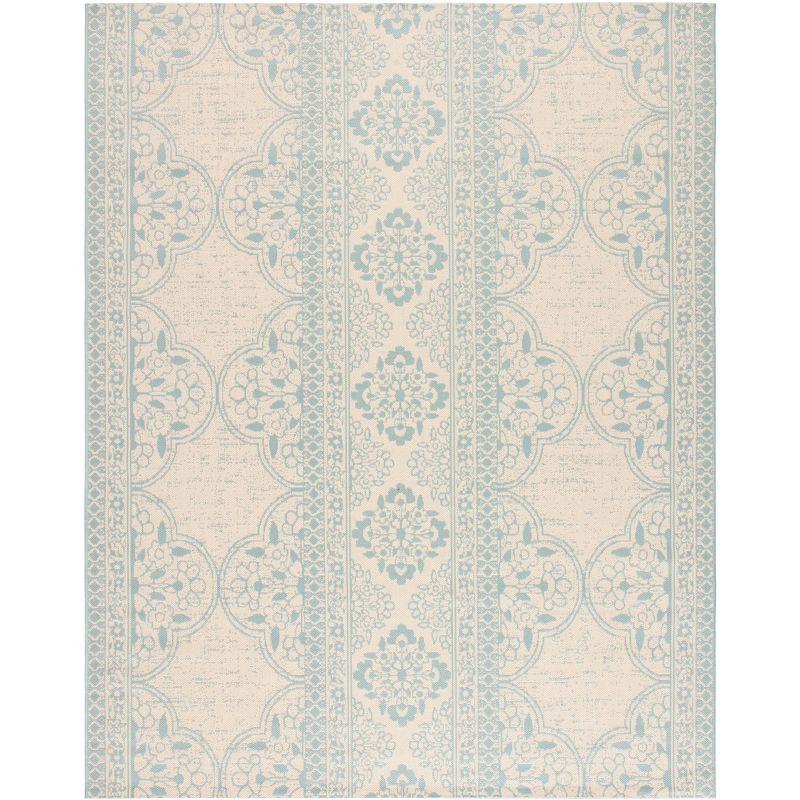 Beach House BHS174 Power Loomed Indoor/Outdoor Area Rug - Aqua/Cream - 6'7"x9'2" - Safavieh