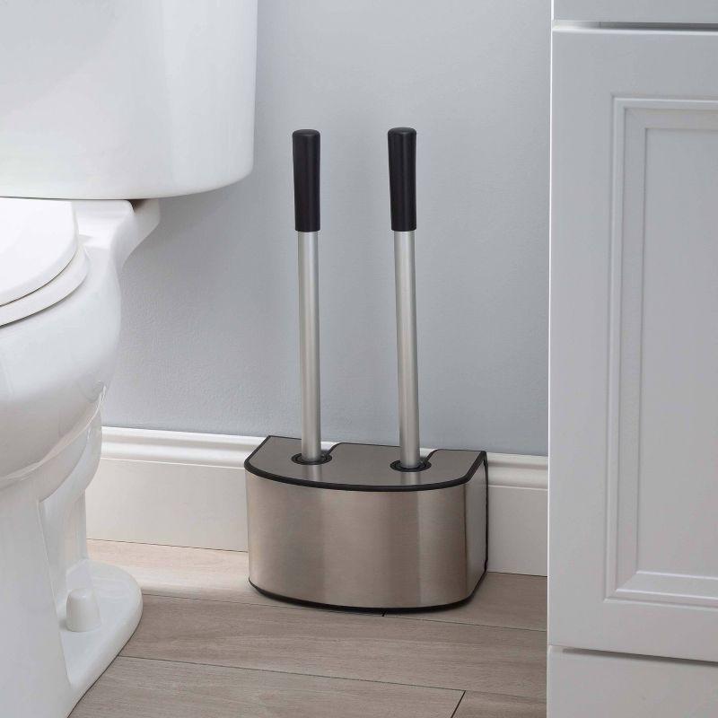 Stainless Steel 2-in-1 Toilet Brush and Plunger Set with Holder