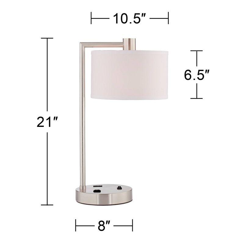 360 Lighting Colby Modern Desk Lamp 21" High Brushed Nickel with USB and AC Power Outlet in Base White Linen Drum Shade for Bedroom Living Room Office