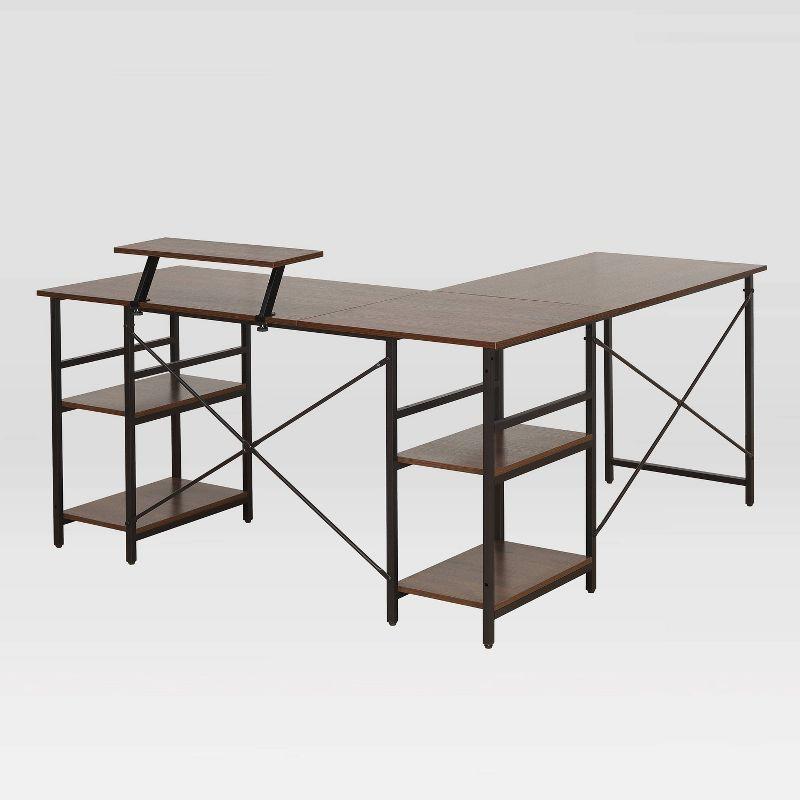 Inbox Zero Techni Mobili L-Shape Industrial Desk With Storage Shelves | Wayfair