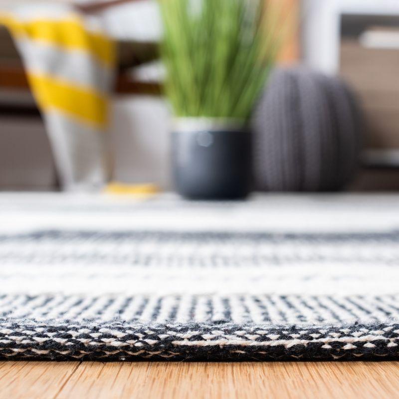 Ivory and Black Striped Kilim Square Wool Area Rug