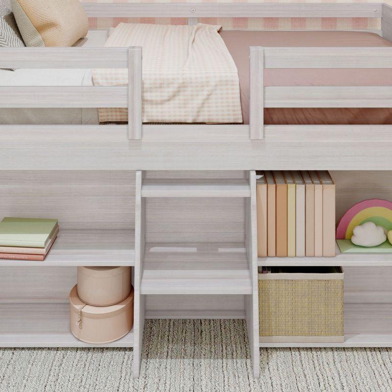 Max & Lily Solid Wood Modern Farmhouse Low Loft Bed, Twin Bed Frame for Kids with 2 Bookcases