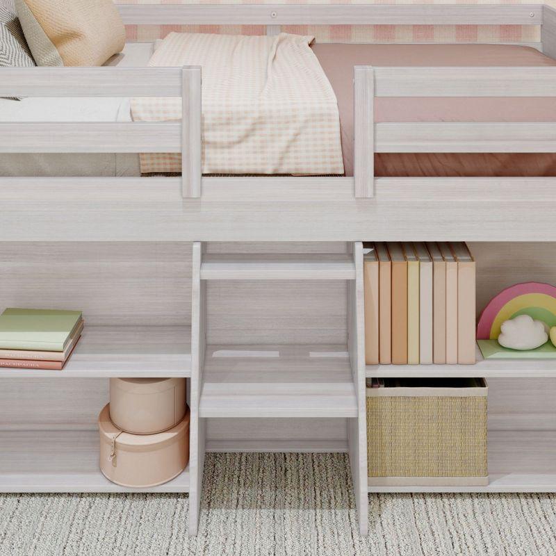 Max & Lily Loft Bed Twin Size, Solid Wood Low Loft Bed with 2 Bookcases and Ladder, Modern Farmhouse Loft Bed for Kids