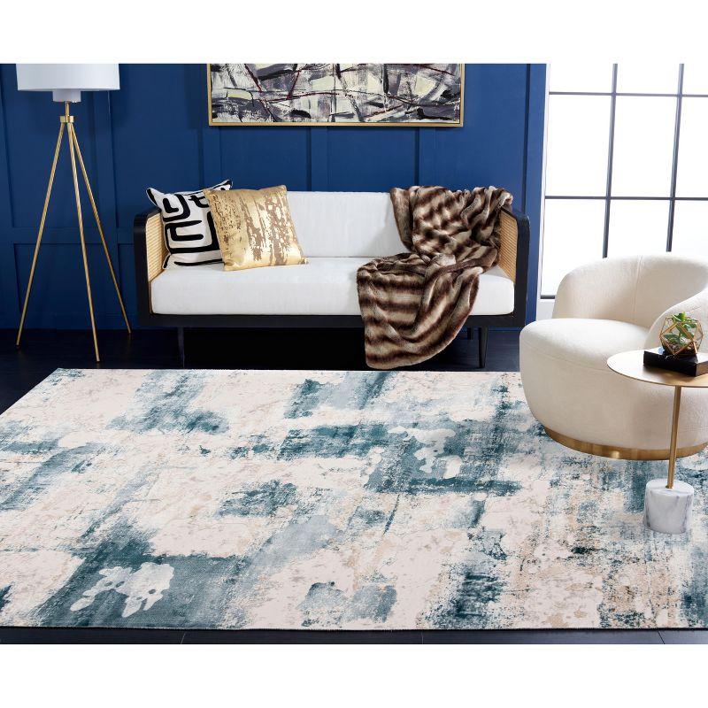 Beige and Turquoise Abstract Rectangular Synthetic Rug, 3x5 Feet