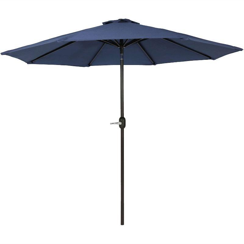 Sunnydaze Outdoor Aluminum Patio Umbrella with Fade-Resistant Canopy and Auto Tilt and Crank - 9' - Navy Blue