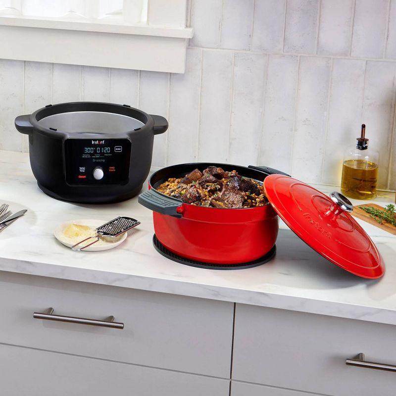 6-Quart Enameled Cast Iron Electric Hot Pot with Precision Control, Red