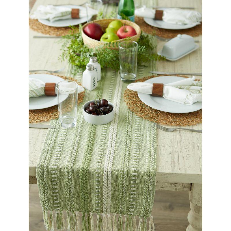 Design Imports  Braided Stripe Jacquard Fringe Table Runner, 15X108", Antique Green