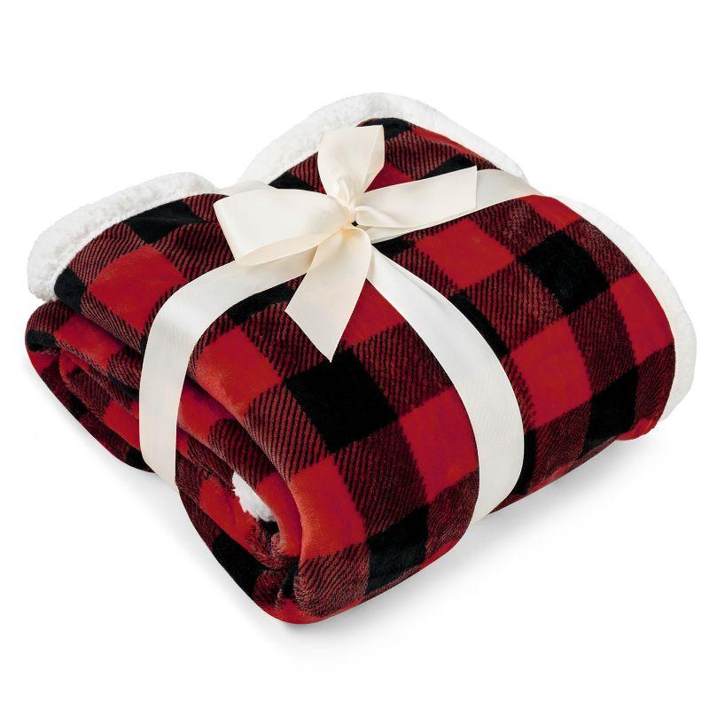 Red and Black Plaid Twin Sherpa Fleece Reversible Blanket