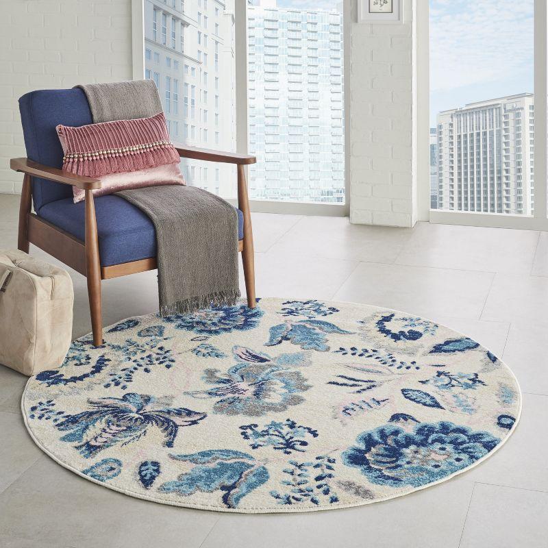 Elegant Ivory & Light Blue Floral Synthetic Area Rug 2' x 4'