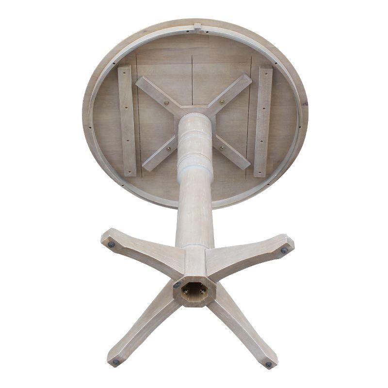 36"x36" Round Top Solid Wood Pedestal Bar Height Table Washed Gray Taupe - International Concepts