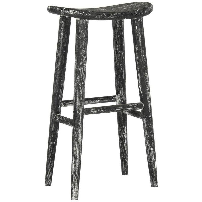 Colton Wood Bar Stool - Black/White Wash/Sungkai Wood - Safavieh